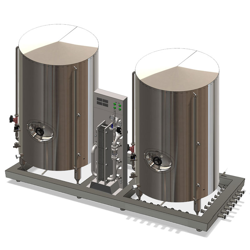 Compact wort cooling units with the cold water tank and hot water tank