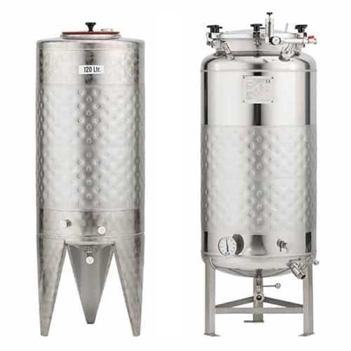 Cylindrical beer fermentation tanks